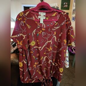Star Vixen Burgundy Top with Chain and Butterfly Print